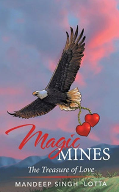 Book cover with American Eagle Flying over a sunset for Magic Mines - The Treasure of Love.